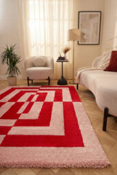 The Rugs Joli Red And Pink Geometric Rug Soft Dense Pile Easy To Clean And Pet Friendly For Living Rooms And Bedrooms - thumbnail 4