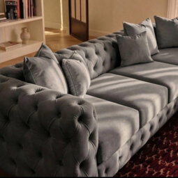 Sofaya Monaco Chesterfield 6 Seater Chaise Sofa Grey Velvet L Shaped Corner Chaise- Right Hand Deep Buttoned Upholstery Couch Lounge - thumbnail 2