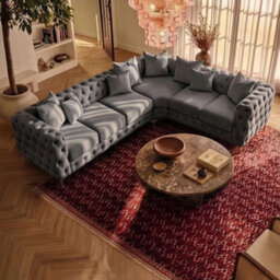 Sofaya Monaco Chesterfield 6 Seater Chaise Sofa Grey Velvet L Shaped Corner Chaise- Right Hand Deep Buttoned Upholstery Couch Lounge - thumbnail 6