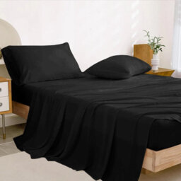 Moonlight Bedding 100% Cotton Hotel Quality Flat Bed Sheet, Top Sheet For Guest House, Spa & Airbnb (Black,single, 175X275 Cm) - thumbnail 1