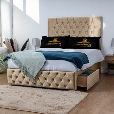 UKBEDFURNITURE Monaco Beige Plush Divan Bed With 2 Foot End Drawers & 26 Inch Headboard - image 1