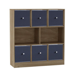 Urbn-Living Urbnliving Asymmetrical 8 Cube Bookcase Shelf Storage Unit W/ 6 Fabric Drawer Inserts (Oak+Navy Blue) - thumbnail 3