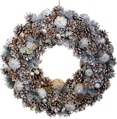 GreenBrokers Premium Quality Christmas Hanging Wreath 48Cm- Festive Silver Display With Pine Cones - image 1