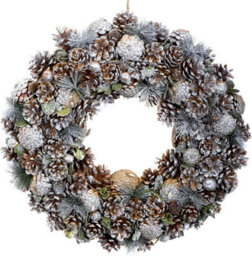 GreenBrokers Premium Quality Christmas Hanging Wreath 48Cm- Festive Silver Display With Pine Cones