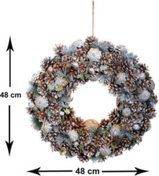 GreenBrokers Premium Quality Christmas Hanging Wreath 48Cm- Festive Silver Display With Pine Cones - thumbnail 3