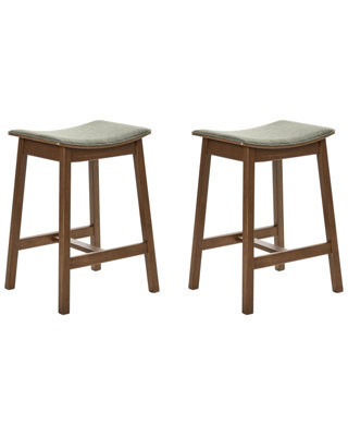 Wyld And Coco Greenwood Pair Of Backless Rubberwood Bar Stools, Green Upholstery, Matt Lacquer Finish - W45 X D39 X H63Cm - image 1