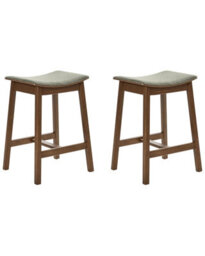 Wyld And Coco Greenwood Pair Of Backless Rubberwood Bar Stools, Green Upholstery, Matt Lacquer Finish - W45 X D39 X H63Cm - thumbnail 1