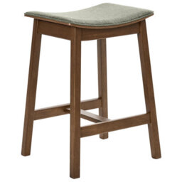 Wyld And Coco Greenwood Pair Of Backless Rubberwood Bar Stools, Green Upholstery, Matt Lacquer Finish - W45 X D39 X H63Cm - thumbnail 3