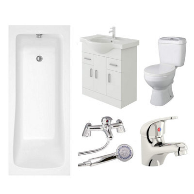 Veebath Sophia 1700mm Bath Vanity Unit, Toilet & Taps Bathroom Suite - image 1