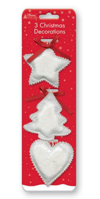 Anker Pack Of 3 Christmas White Fabric Hanging Decorations - image 1