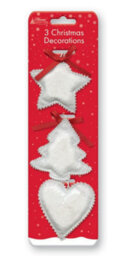 Anker Pack Of 3 Christmas White Fabric Hanging Decorations - thumbnail 1
