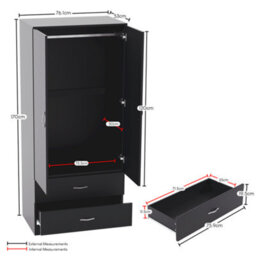Lassic Vida Designs Riano 4 Piece Bedroom Set (2 Drawer Bedside Chest, 4 Drawer Chest, 2 Door 2 Drawer Wardrobe), Black - thumbnail 3