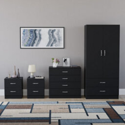 Lassic Vida Designs Riano 4 Piece Bedroom Set (2 Drawer Bedside Chest, 4 Drawer Chest, 2 Door 2 Drawer Wardrobe), Black - thumbnail 7