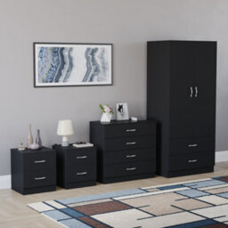 Lassic Vida Designs Riano 4 Piece Bedroom Set (2 Drawer Bedside Chest, 4 Drawer Chest, 2 Door 2 Drawer Wardrobe), Black - thumbnail 6