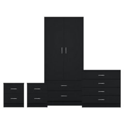 Lassic Vida Designs Riano 4 Piece Bedroom Set (2 Drawer Bedside Chest, 4 Drawer Chest, 2 Door 2 Drawer Wardrobe), Black - thumbnail 8