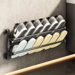 65Cm 2 Tier Wall Mount Shoe Rack Bathroom Slipper Storage Shelf - thumbnail 2