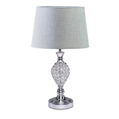 Lighting Supermarket Hannah Luxury Elegant Chrome & Crystal Table Lamp With Grey Linen Shade - image 1
