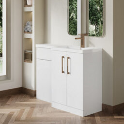 Balterley Right-Hand Bathroom Vanity And Wc Unit Combination With Basin - 1100mm - Gloss White With Brushed Bronze Handles - thumbnail 4