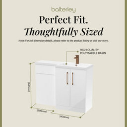 Balterley Right-Hand Bathroom Vanity And Wc Unit Combination With Basin - 1100mm - Gloss White With Brushed Bronze Handles - thumbnail 5