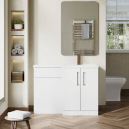 Balterley Right-Hand Bathroom Vanity And Wc Unit Combination With Basin - 1100mm - Gloss White With Brushed Bronze Handles - thumbnail 2