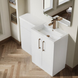 Balterley Right-Hand Bathroom Vanity And Wc Unit Combination With Basin - 1100mm - Gloss White With Brushed Bronze Handles - thumbnail 3