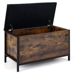 Gainoom Storage Chest Industrial Shoe Bench With Faux Leather Padded Seat Lift-Top Blanket Box With Safety Gas Struts - thumbnail 1