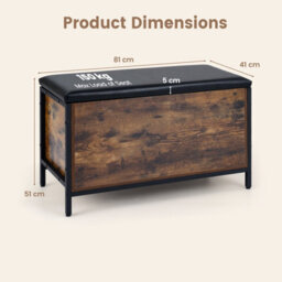 Gainoom Storage Chest Industrial Shoe Bench With Faux Leather Padded Seat Lift-Top Blanket Box With Safety Gas Struts - thumbnail 2