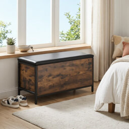 Gainoom Storage Chest Industrial Shoe Bench With Faux Leather Padded Seat Lift-Top Blanket Box With Safety Gas Struts - thumbnail 5