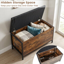 Gainoom Storage Chest Industrial Shoe Bench With Faux Leather Padded Seat Lift-Top Blanket Box With Safety Gas Struts - thumbnail 6
