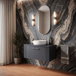 Balterley Belvide Partial Fluted 1 Drawer Wall Hung Vanity Unit With Colour Coordinating Worktop - 800mm - Satin Soft Black - thumbnail 4