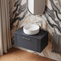 Balterley Belvide Partial Fluted 1 Drawer Wall Hung Vanity Unit With Colour Coordinating Worktop - 800mm - Satin Soft Black - thumbnail 3