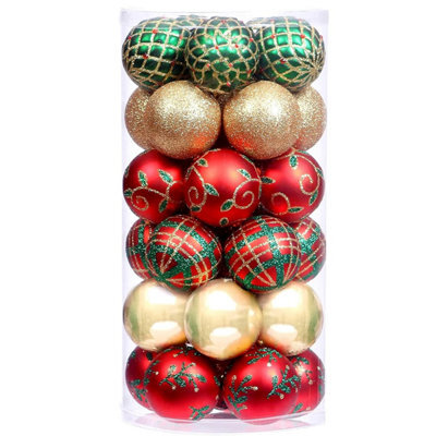CLEFFNS Christmas Tree Ball Ornaments, 30 Piece Set, Painted Electroplated Plastic - image 1