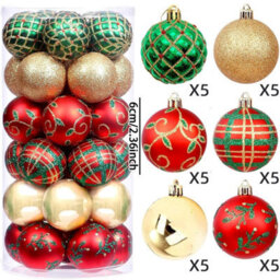 CLEFFNS Christmas Tree Ball Ornaments, 30 Piece Set, Painted Electroplated Plastic - thumbnail 2