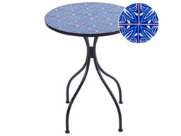 Beliani Vintage Bistro Table 60Cm - Black Powder-Coated Iron Frame With Blue Mosaic Ceramic Top - thumbnail 3