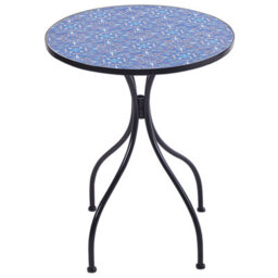Beliani Vintage Bistro Table 60Cm - Black Powder-Coated Iron Frame With Blue Mosaic Ceramic Top - thumbnail 1