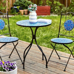 Beliani Vintage Bistro Table 60Cm - Black Powder-Coated Iron Frame With Blue Mosaic Ceramic Top - thumbnail 2