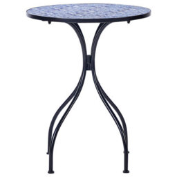 Beliani Vintage Bistro Table 60Cm - Black Powder-Coated Iron Frame With Blue Mosaic Ceramic Top - thumbnail 5