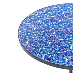 Beliani Vintage Bistro Table 60Cm - Black Powder-Coated Iron Frame With Blue Mosaic Ceramic Top - thumbnail 6