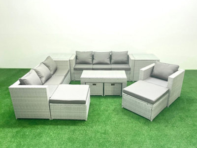 Fimous Outdoor Rattan Garden Furniture Set Grey Cushions 11 Seater Coffee Table And 2 Side Tables For Conservatory,patio - image 1