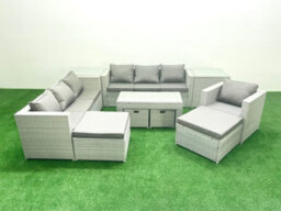 Fimous Outdoor Rattan Garden Furniture Set Grey Cushions 11 Seater Coffee Table And 2 Side Tables For Conservatory,patio - thumbnail 2