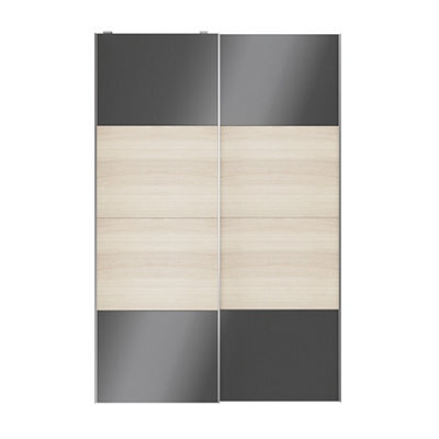GoodHome Atomia Contemporary Panelled Without Mirror Doors Anthracite Oak Effect High Gloss 2 Door Sliding Wardrobe Door Kit (H)2250mm (W)1500mm - image 1