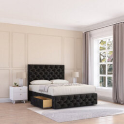 "Sloomy 3Ft Watson Divan Bed Base Black Plush ,no Drawers, 12"" Footboard & 26"" Struts Headboard - Single"