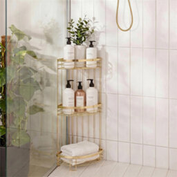 3 Tier Shower Caddy Bathroom Organiser Plastic Freestanding Corner Shelf 3 Tier  Gold - thumbnail 4