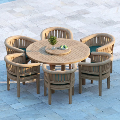 Eterna Nimes Teak Garden Outdoor Dining Table & 6 Seat Chair Set - With Green Cushions