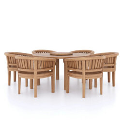 Eterna Nimes Teak Garden Outdoor Dining Table & 6 Seat Chair Set - With Green Cushions - thumbnail 5