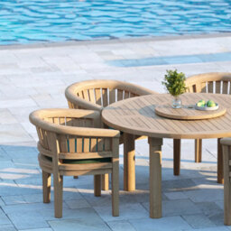 Eterna Nimes Teak Garden Outdoor Dining Table & 6 Seat Chair Set - With Green Cushions - thumbnail 3