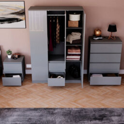 Lassic Vida Designs Glinton 3 Piece Grey Fsc Bedroom Set - (4 Drawer Chest, 3 Door Wardrobe, 2 Drawer Bedside Chest) - thumbnail 3