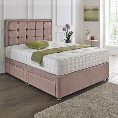 Dining Tables Dallas Matching Headboard Divan Set, 2 Drawer On Same Side With Sprung 1500 Comfort Mattress - Plush Dusty Pink - Double - image 1