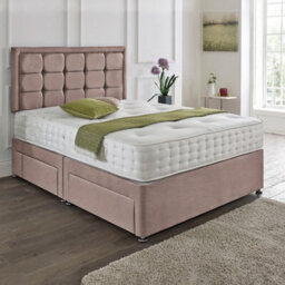 Dining Tables Dallas Matching Headboard Divan Set, 2 Drawer On Same Side With Sprung 1500 Comfort Mattress - Plush Dusty Pink - Double - thumbnail 1