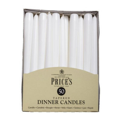 Price's 50 Tapered White Household Dinner Candles Prices Wax Candles 8H Burn Time 24Cm - image 1